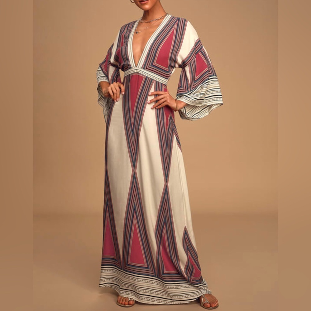 Lulus Montecito Cream Print Maxi Dress